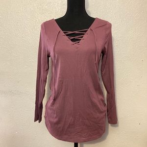 Old Navy Long Sleeve Top Purple Lace-Up